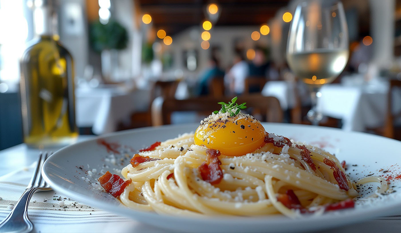Prato de espaguete à carbonara